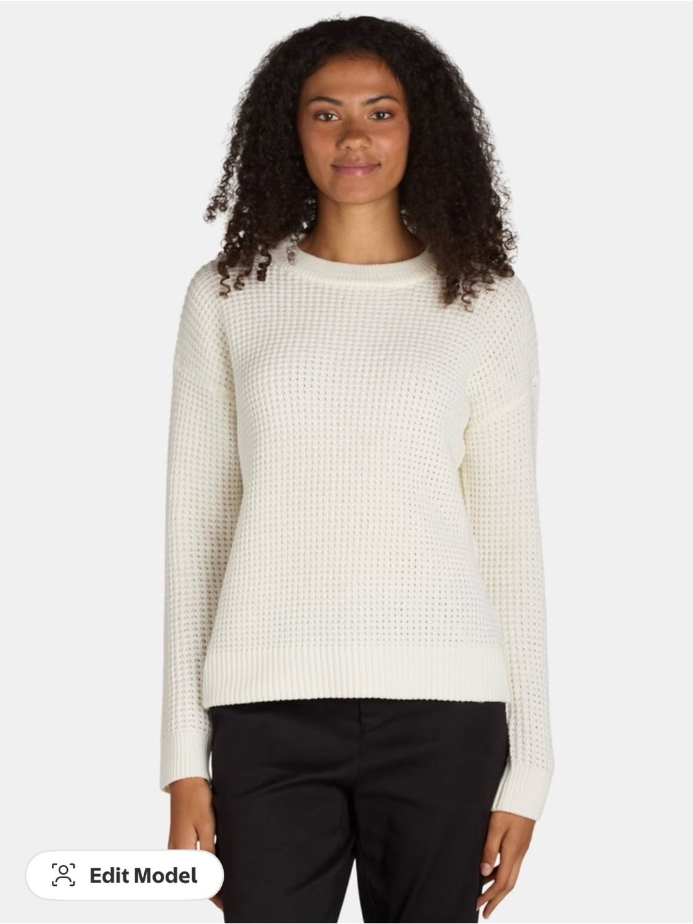 Time and Tru Cream Crewneck Waffle Knit Sweater
